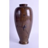 A LOVELY 19TH CENTURY JAPANESE MEIJI PERIOD BRONZE VASE silver and gold inlaid with a bird perched
