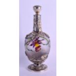 A FINE ART NOUVEAU EUROPEAN SILVER OVERLAID GLASS VASE in the manner of Galle, enamelled with