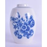 18th c. Caughley rare tea canister printed with the three flowers pattern C mark in blue. 1.5cm