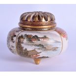 A LATE 19TH CENTURY JAPANESE MEIJI PERIOD SATSUMA KORO AND COVER painted with landscapes and