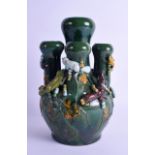 A RARE EARLY 20TH CENTURY CHINESE GREEN GLAZED FIVE SECTION POSY VASE bearing Kangxi marks to