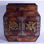 A LATE 19TH CENTURY JAPANESE MEIJI PERIOD PARQUETRY STANDING CABINET inset with two black