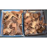 A HUGE QUANTITY OF CARVED WOODEN HANDLES, brackets, feet etc. (2 boxes)