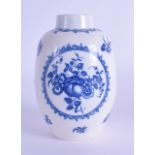 18th c. Worcester rare tea canister printed with Fruit and Wreath pattern. 13cm High