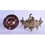 A LATE 19TH CENTURY JAPANESE MEIJI PERIOD POLISHED BROZE CENSER & COVER together with a copper