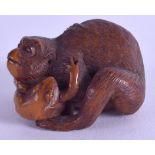 A 19TH CENTURY JAPANESE MEIJI PERIOD CARVED NUT OKIMONO modelled as a monkey wrestling a toad. 3.