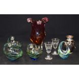 A GROUP OF VARIOUS GLASS ITEMS, including overlaid vase. (qty)