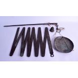 A 19TH CENTURY CHINESE OPIUM WEIGHT together with other bronze weighing utensils. (qty)