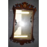 A VICTORIAN MAHOGANY MIRROR, with carved shell decoration. 78 cm x 36 cm.