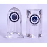 TWO VILLEROY & BOCH CRYSTAL GLASS CLOCKS. 11 cm & 10.5 cm high. (2)