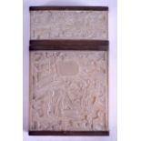 A RARE MID 19TH CENTURY CHINESE CANTON CARVED MOTHER OF PEARL CARD CASE decorated with figures in