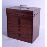 A 1950S MAHOGANY GRADUATED SPECIMAN CABINET with numerous pull out drawers. 32 cm x 36.
