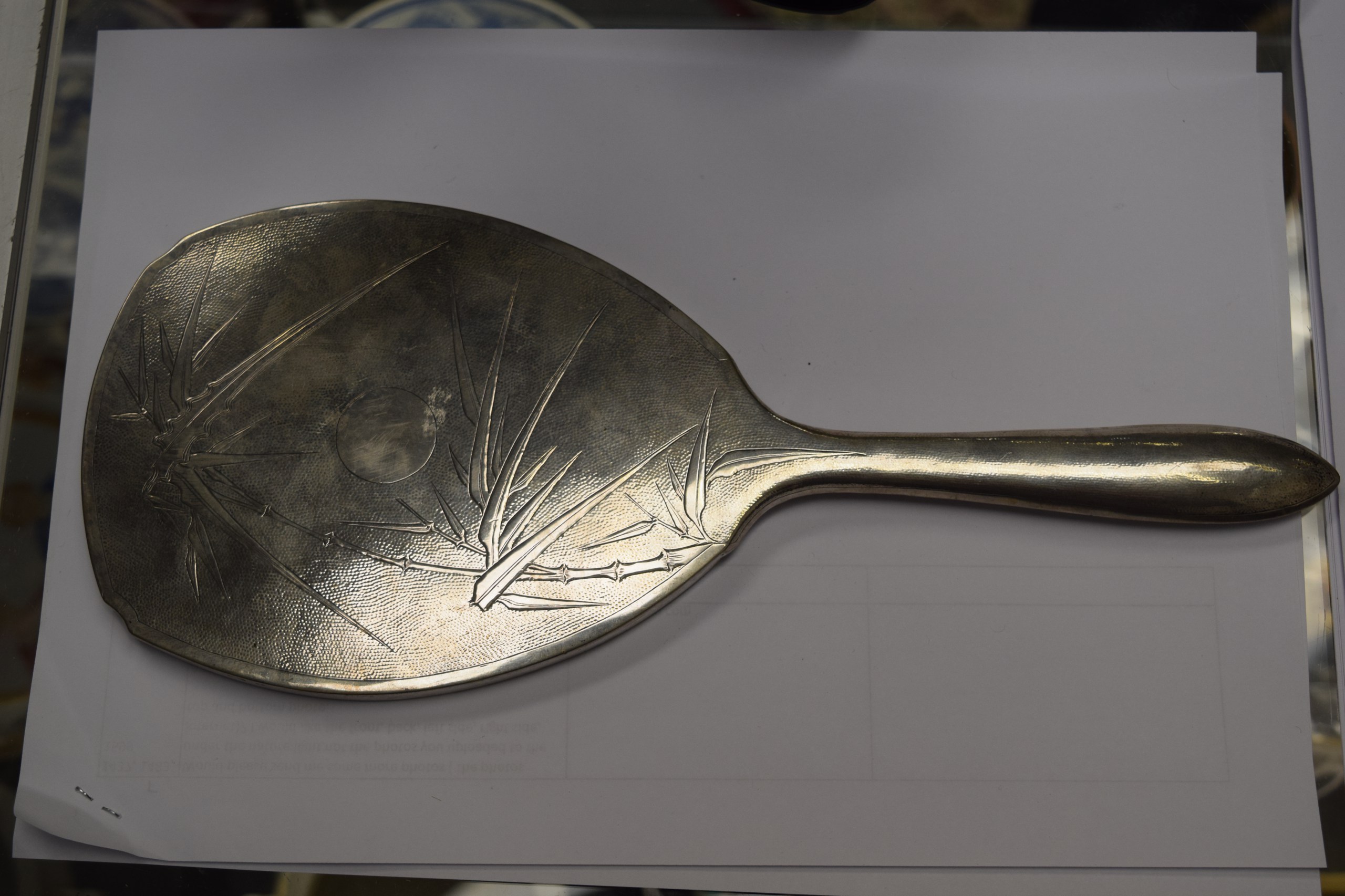 A LATE 19TH CENTURY CHINESE EXPORT DRESSING TABLE SET comprising of two brushes and mirror, - Image 5 of 8