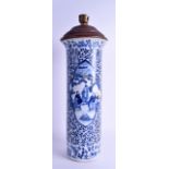 A LARGE 19TH CENTURY CHINESE BLUE AND WHITE SLEEVE VASE bearing Kangxi marks to base, painted with