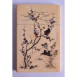 A 19TH CENTURY JAPANESE MEIJI PERIOD SHIBAYAMA INLAID IVORY CARD CASE AND COVER decorated with birds