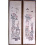 A RARE LARGE SET OF FOUR 18TH/19TH CENTURY FRAMED KESI SILKWORK PANELS Qianlong/Jiaqing, decorated