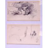 ARCHIBALD THORBURN (1860-1935), framed double sketch,study of cattle. Largest 10.5 cm x 17.5 cm.