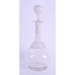 A LOVELY VENETIAN WHITE ENAMELLED OVERLAID DECANTER AND STOPPER. 28.5 cm high.