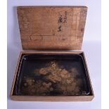 A GOOD LARGE 19TH CENTURY JAPANESE MEIJI PERIOD GOLD LACQUERED TRAY within original wooden box,