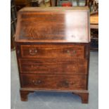 VICTORIAN MAHOGANY BUREAU, fall front with three long graduating drawers. 98 cm x 74 cm.