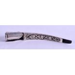 AN UNUSUAL 19TH CENTURY CHINESE SILVER CLAW FINGER with pierced floral mounts. 9 cm long.