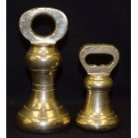 TWO BRASS AVERY WEIGHTS, 4 lb and 2 lb.