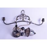 AN ANTIQUE SILVERED BRASS TWIN BRANCH ADJUTABLE LIGHT FITTING of plain form. Main unit 55 cm wide.