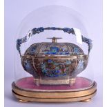 A GOOD MID 19TH CENTURY CHINESE SILVER GILT AND ENAMEL BASKET AND COVER decorated with buildings,