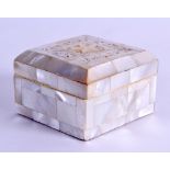 A MID 19TH CENTURY FRENCH MOTHER OF PEARL CASKET inset with a star shaped motif. 7.25 cm square.