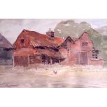 CLAUDE HAYES (19th Century British), framed watercolour, a barn, together with an eastern