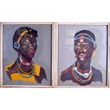 AFRICAN SCHOOL (20th Century), framed pair oil on board, portair of male & female. 28 cm x 23 cm.