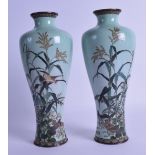 A STYLISH LARGE PAIR OF EARLY 20TH CENTURY JAPANESE MEIJI PERIOD CLOISONNE ENAMEL VASES decorated