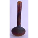 A EUROPEAN IRIDESCENT TEXTURED GLASS BULBOUS VASE with long tapering neck. Signed. 30.5 cm high.