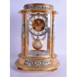 A FINE 19TH CENTURY FRENCH CHAMPLEVE ENAMEL ORMOLU OVAL REGULATOR CLOCK with diamonte mounts to