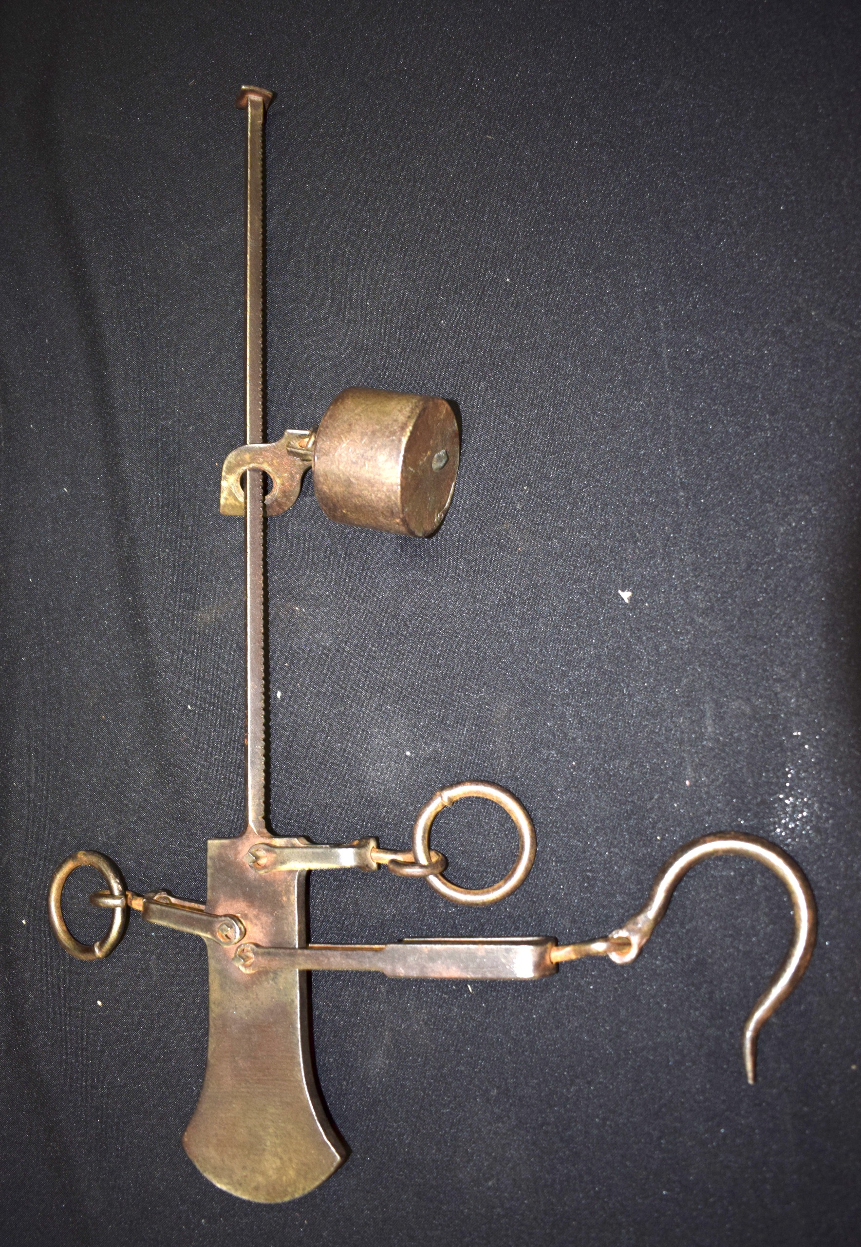 VINTAGE IRON HANGING BALANCE SCALES. 46 cm long.