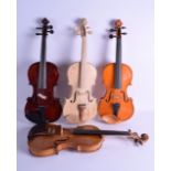 FOUR MODERN VIOLINS. Largest 58 cm long. (4)