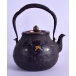 AN 18TH/19TH CENTURY JAPANESE CAST IRON AND BRONZE TEAPOT AND COVER old and silver inlaid with