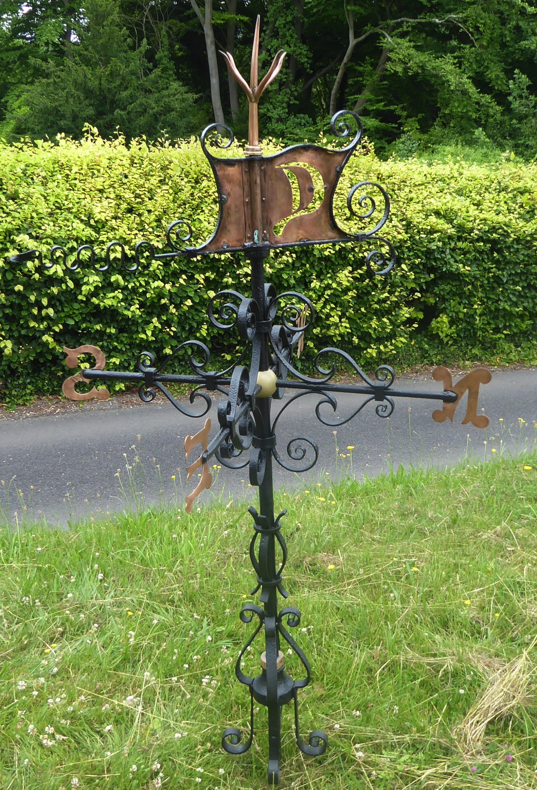 A GOOD IRON AND COPPER WEATHER VANE. 206 cm.