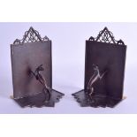 A PAIR OF AUSTRIAN SECESSIONIST MOVEMENT BRONZE BOOK ENDS by Schweiger, modelled as deer with