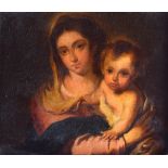 EUROPEAN SCHOOL (18th Century), framed oil on panel, unsigned, Virgin Mary with Jesus Christ. 11.5