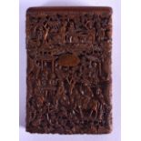 A GOOD MID 19TH CENTURY CHINESE CARVED SANDALWOOD CARD CASE finely carved with dragons, foliage