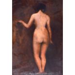 STUDIO OF EMILE SIMON (1870-1976), unframed oil on panel, nude study of a nude female in an