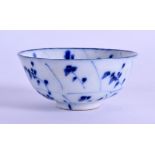 AN EARLY 19TH CENTURY EUROPEAN BLUE AND WHITE TEABOWL possibly French, painted with sparse floral