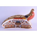 A LARGE BOXED ROYAL CROWN DERBY IMARI '250 COLLECTION GOLDEN PHEASANT' PAPERWEIGHT painted with