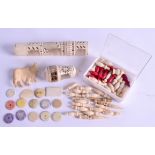 A COLLECTION OF MID VICTORIAN CARVED BONE AND IVORY GAMING COUNTERS together with a carved bone