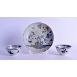 A PAIR OF EARLY 19TH CENTURY CHINESE TEK SING CARGO BLUE AND WHITE TEABOWLS together with a Tek Sing