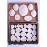 A COLLECTION OF TWENTY SEVEN ANTIQUE PLASTER CAMEO PLAQUES in various forms and sizes. (27)