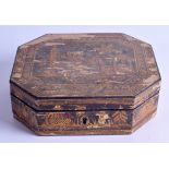 AN EARLY 19TH CENTURY ENGLISH CHINOSERIE GAMING BOX containing numerous George III bone fish and