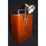 A WWI EVER READY LAMP-LIGHT TORCH, in mahogany case & chrome handle. 21 cm high.