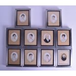 A GOOD COLLECTION OF TEN EARLY 19TH CENTURY WATERCOLOUR PORTRAIT MINIATURES depicting three